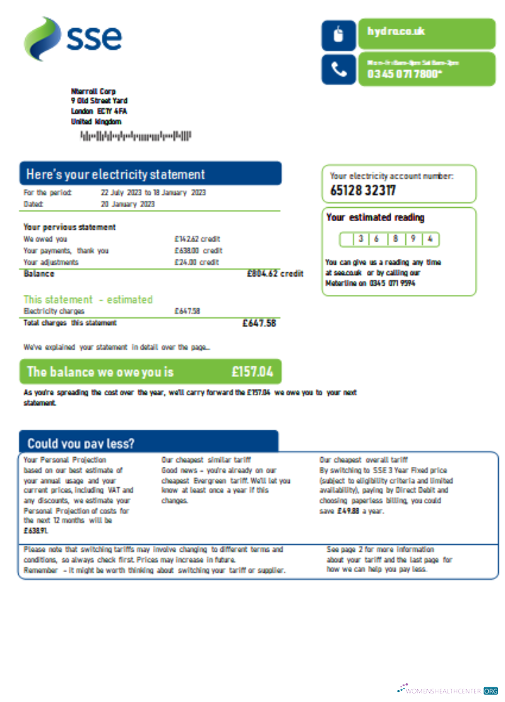 Realistische Herunterladen SSE Energy Utility Geschäftlich Bill, SCR Photoshop Vorlage