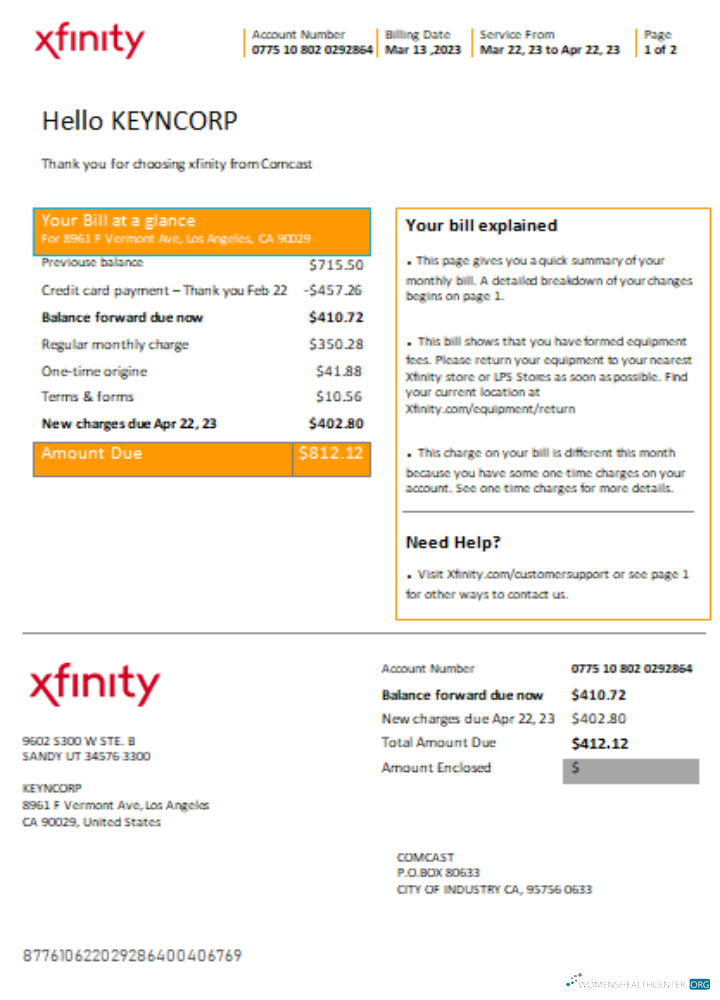 Premium Herunterladen San Francisco Xfinity Comcast Utility Geschäftlich Bill SCR Seite 1 Photoshop Vorlage