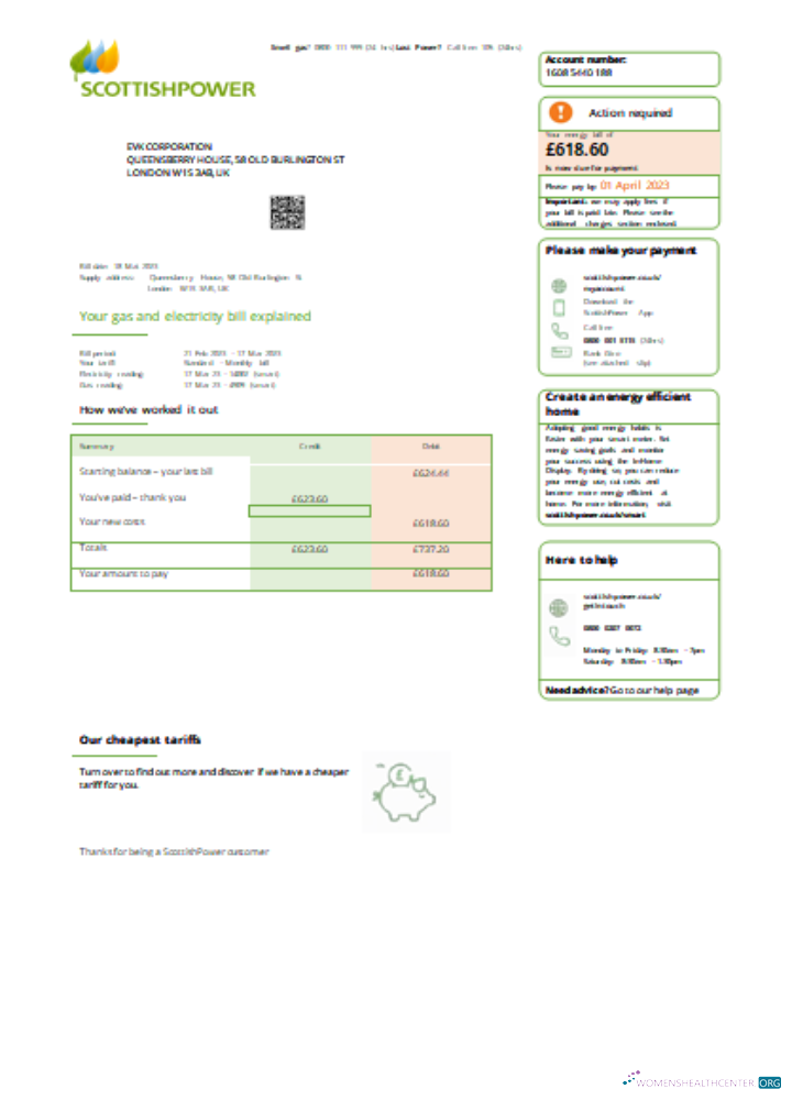 Editierbare Herunterladen Scottish Power UK PLC Utility Geschäftlich Bill, SCR Photoshop Vorlage
