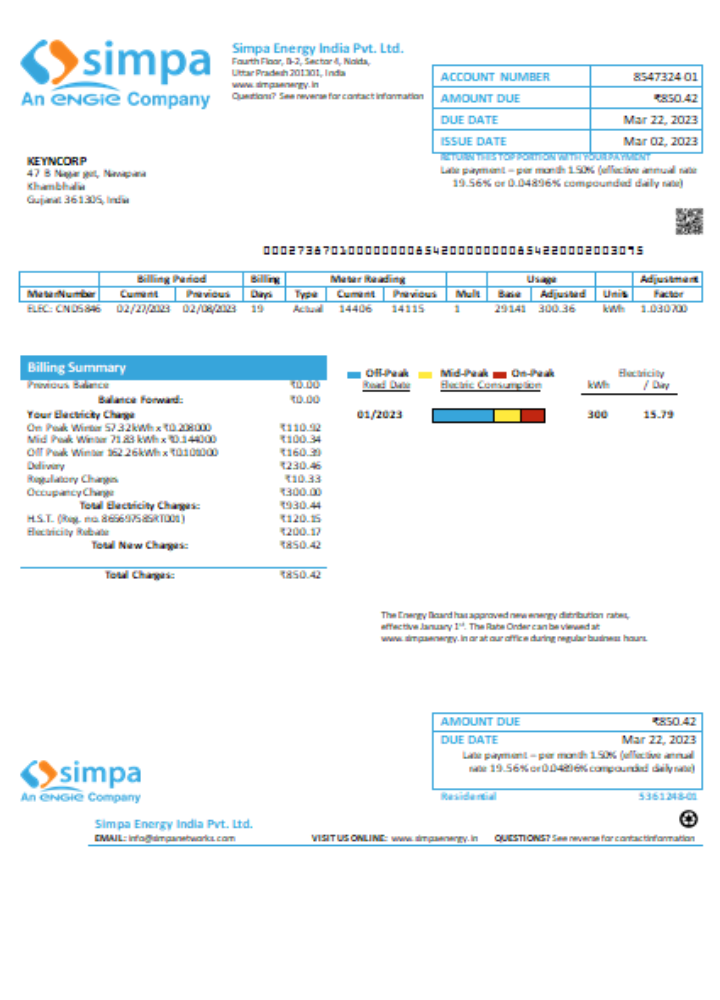 Premium Herunterladen Simpa Energy Indien Pvt. GmbH Utility Geschäftlich Bill, SCR Photoshop Vorlage