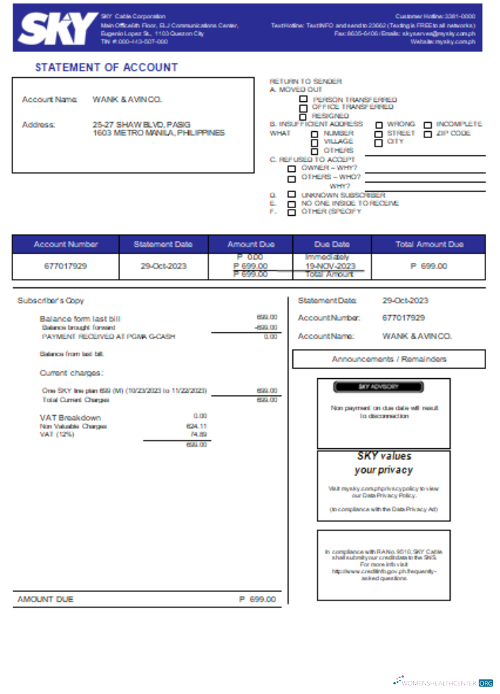 Realistische Herunterladen Sky Cable Konzern Utility Geschäftlich Bill, SCR Photoshop Vorlage