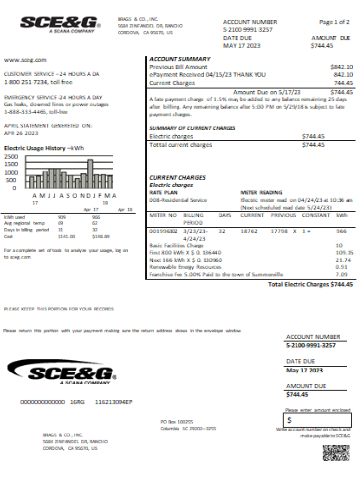 Premium Herunterladen Süd Carolina SCE&G Strom Utility Geschäftlich Bill, SCR Photoshop Vorlage