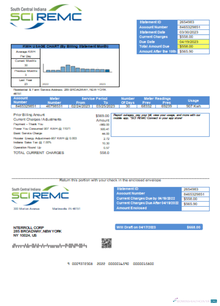 Professionelle Herunterladen Süd Zentral Indiana REMC Utility Geschäftlich Bill, SCR Photoshop Vorlage