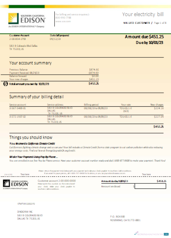 Professionelle Herunterladen Southern California EDISON Utility Geschäftlich Bill, Seite 1 SCR Photoshop Vorlage