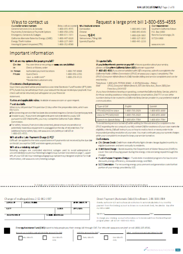 Editierbare Herunterladen Southern California EDISON Utility Geschäftlich Bill, Seite 2, SCR Photoshop Vorlage