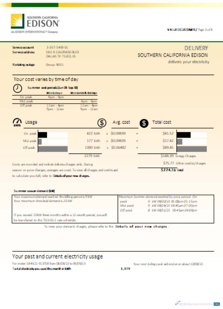 Professionelle Herunterladen Southern California EDISON Utility Geschäftlich Bill, Seite 3, SCR Photoshop Vorlage