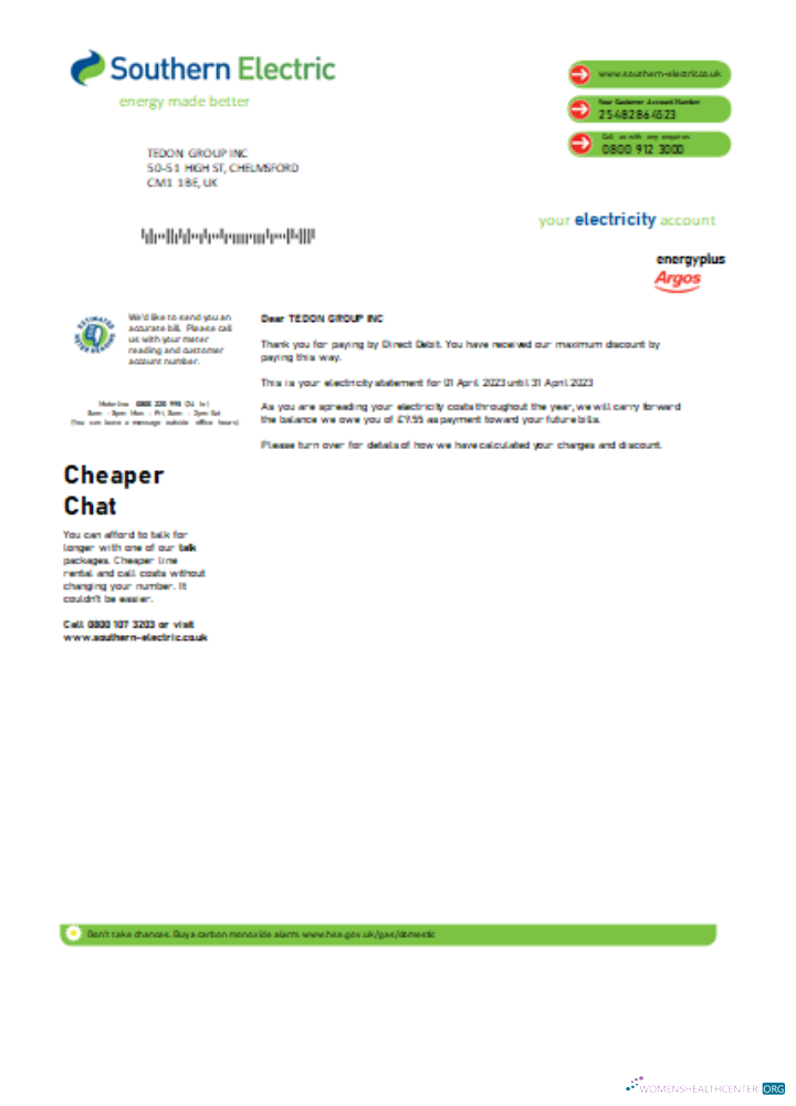 Editierbare Herunterladen Southern Electric Nachweis von Adresse Utility Geschäftlich Bill, SCR Photoshop Vorlage