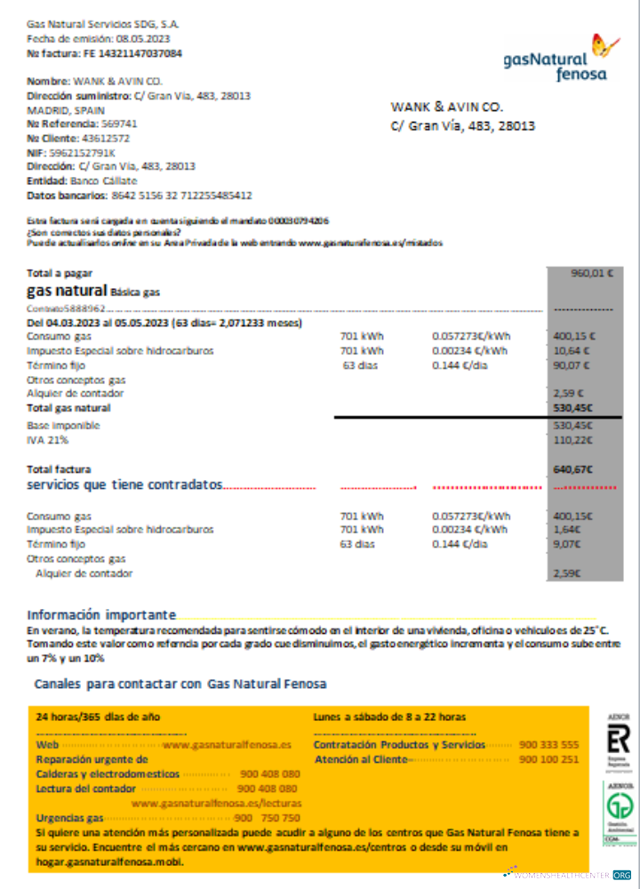 Hochwertige Herunterladen Spanien GasNatural Fenosa Utility Geschäftlich Bill, SCR Photoshop Vorlage