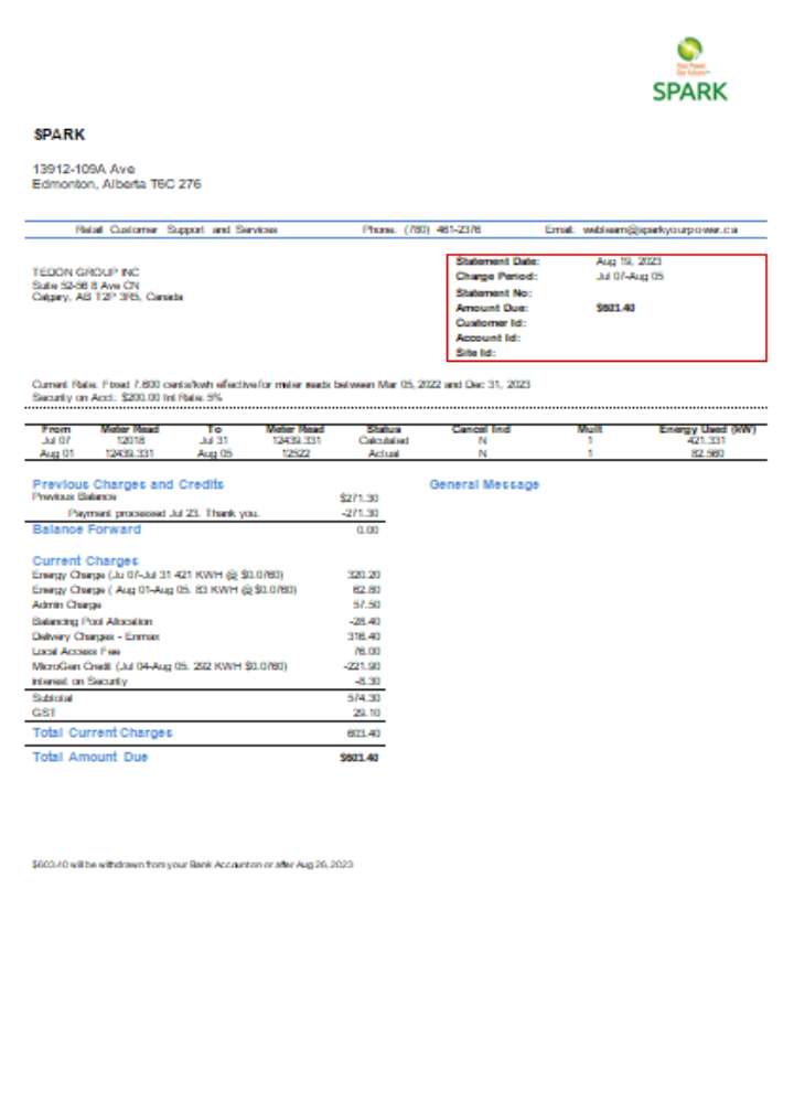Hochwertige Herunterladen Spark Alberta Utility Geschäftlich Bill, SCR Photoshop Vorlage