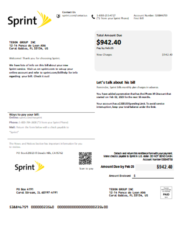 Editierbare Herunterladen Sprint (T Mobil) Utility Geschäftlich Bill, SCR Photoshop Vorlage