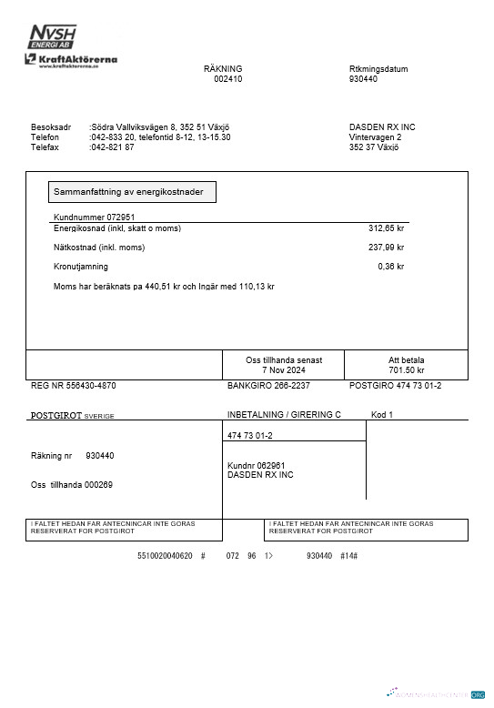 Realistische Herunterladen Schweden NVSH Energi Geschäftlich Nebenkostenabrechnung Vorlage in Word und PDF Formats Photoshop Vorlage