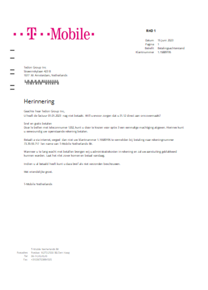 Realistische Herunterladen T Mobil Niederlande Utility Geschäftlich Bill, SCR Photoshop Vorlage