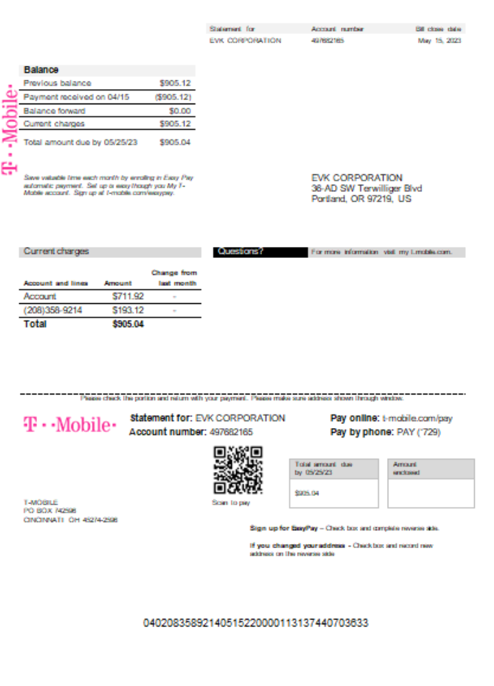 Realistische Herunterladen T Mobil US Utility Geschäftlich Bill SCR Photoshop Vorlage