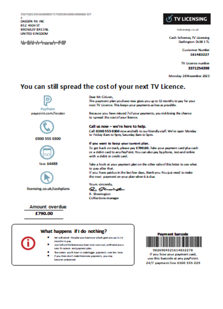Realistische Herunterladen TV Licensing Utility Geschäftlich Bill, SCR Photoshop Vorlage