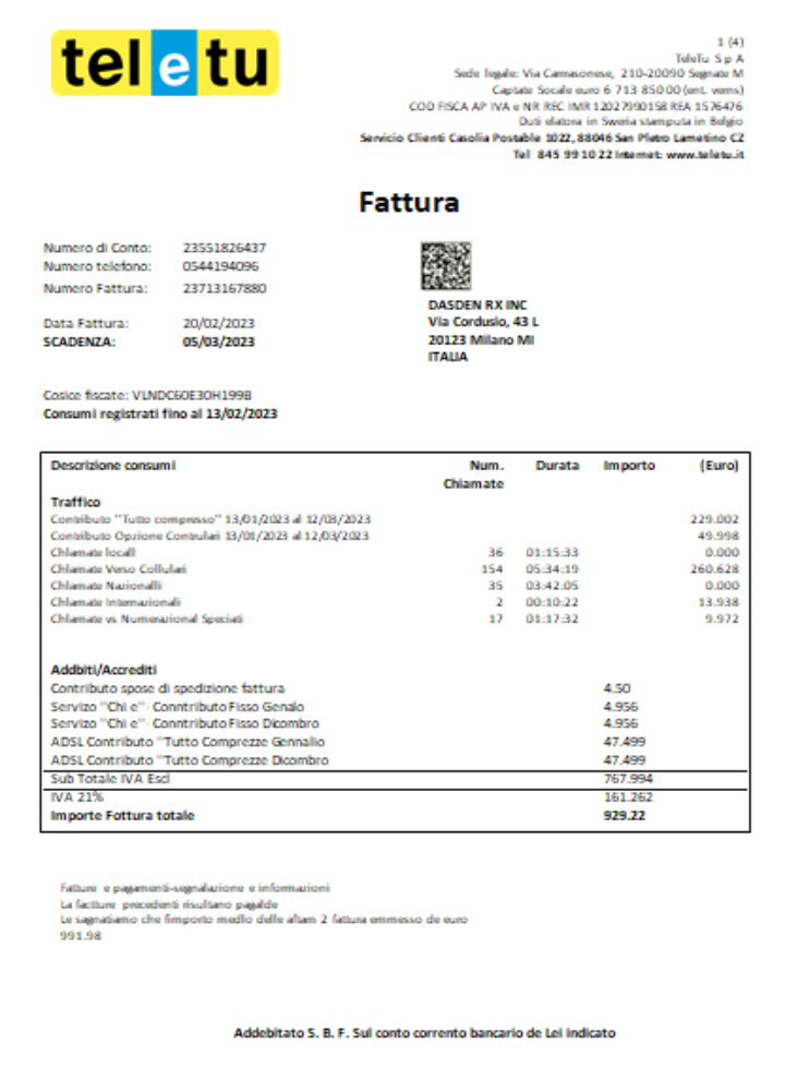 Premium Herunterladen TeleTu S P A Utility Geschäftlich Bill, SCR Photoshop Vorlage