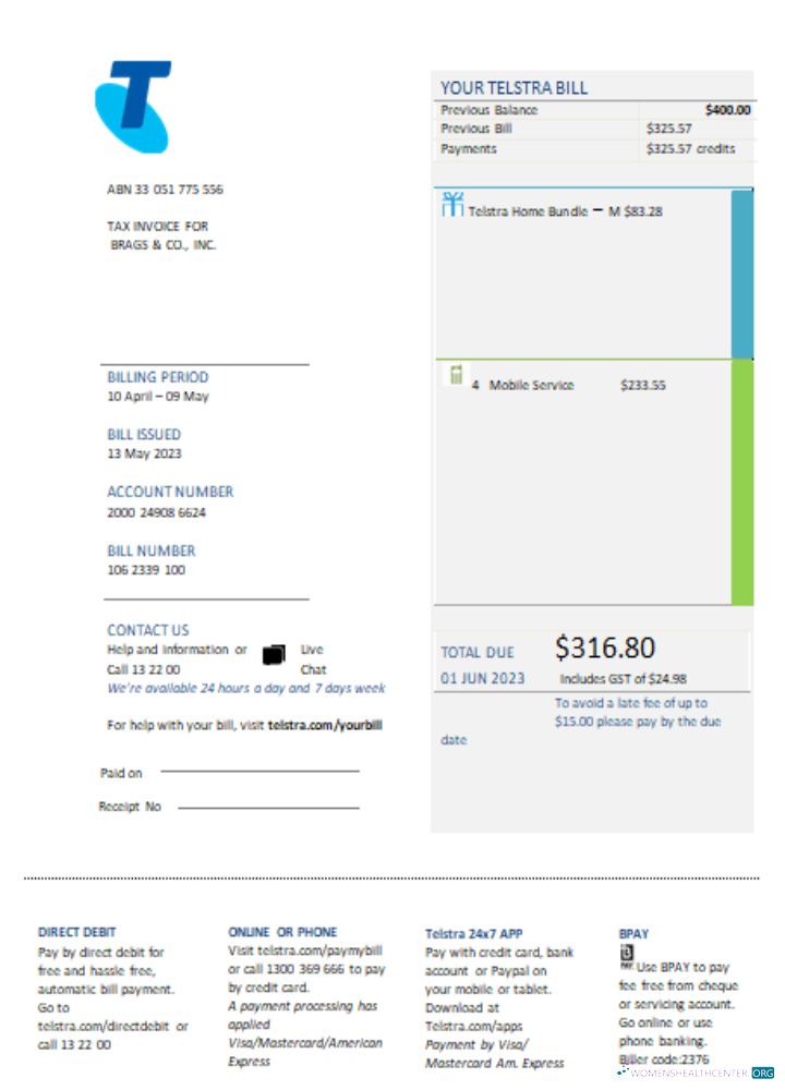 Professionelle Herunterladen Telstra Group GmbH Telecommunications Utility Geschäftlich Bill, SCR Photoshop Vorlage