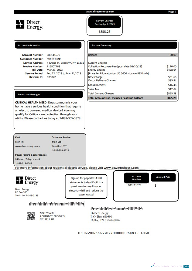 Premium Herunterladen Texas Direct Energy Utility Geschäftlich Bill, Word und PDF Vorlage Photoshop Vorlage