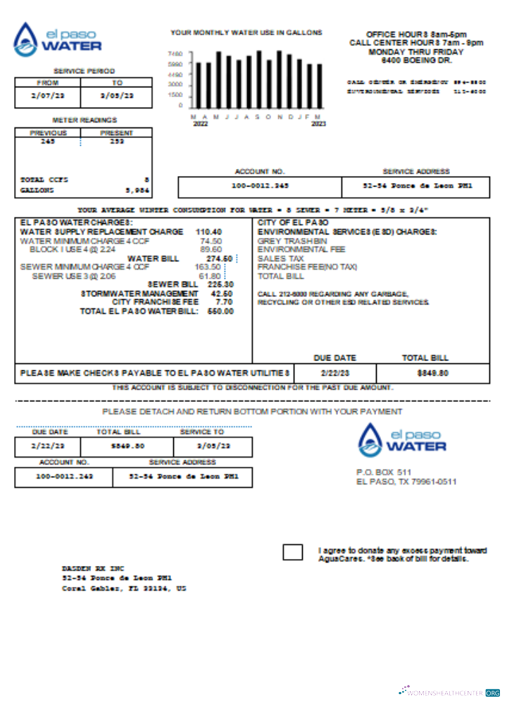 Hochwertige Herunterladen Texas El Paso Wasser Utility Geschäftlich Bill, SCR Photoshop Vorlage