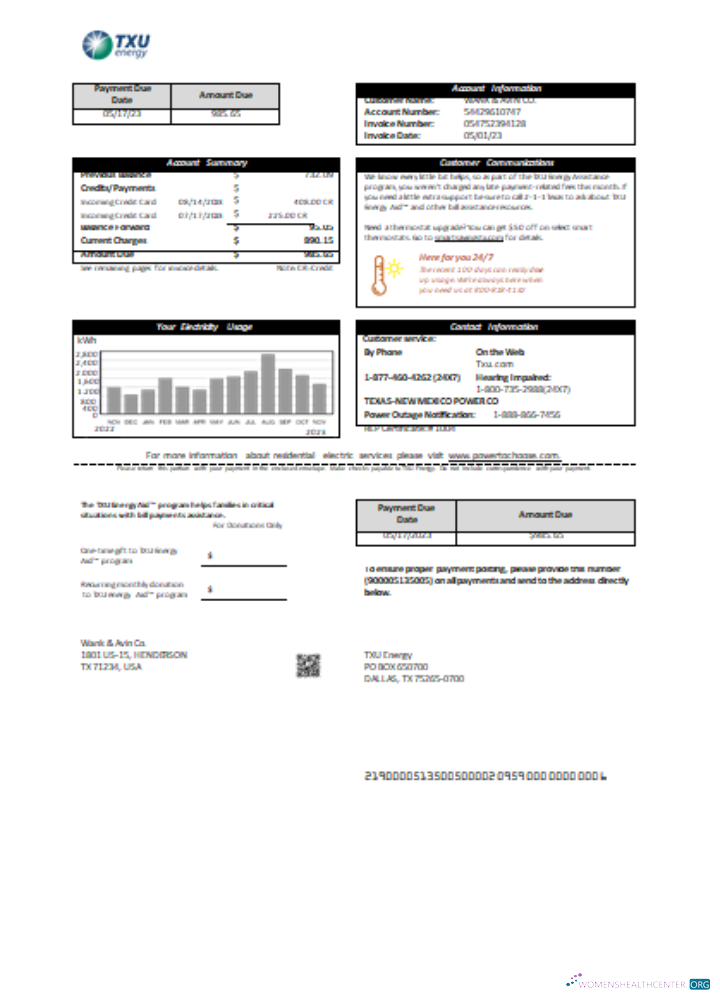 Hochwertige Herunterladen Texas TXU Energy Utility Geschäftlich Bill SCR Photoshop Vorlage