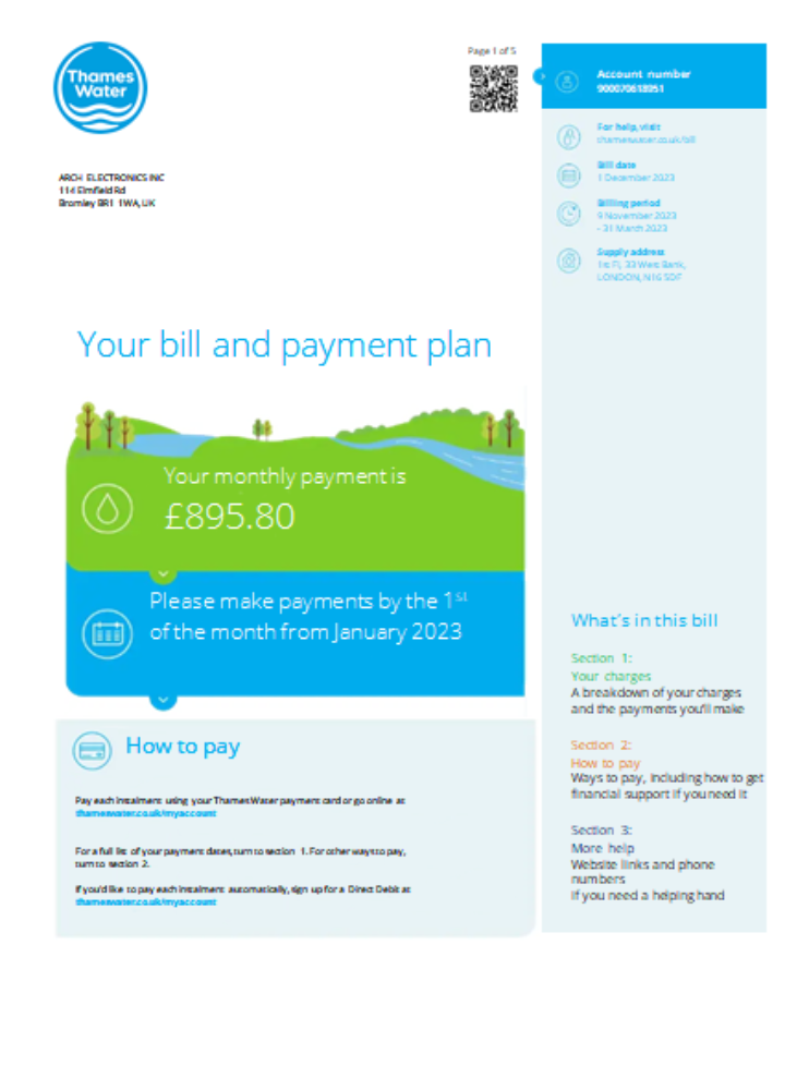 Professionelle Herunterladen Thames Wasser Utility Geschäftlich Bill SCR Photoshop Vorlage