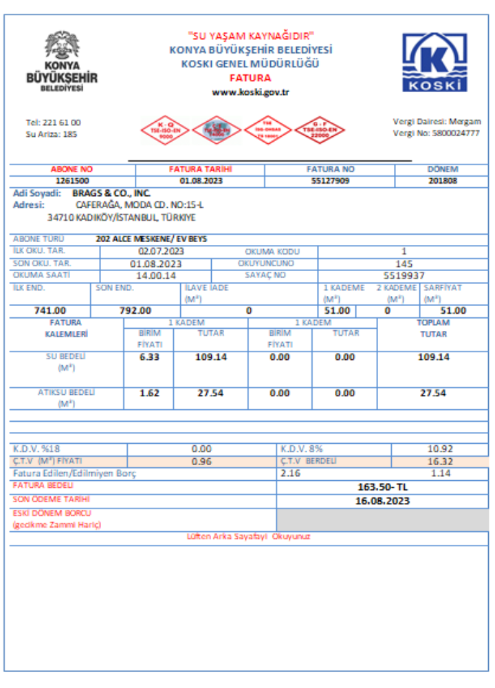 Premium Herunterladen Türkei Wasser Utility Geschäftlich Bill, SCR Photoshop Vorlage