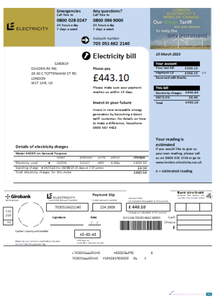 Editierbare Herunterladen UK Strom Utility Geschäftlich Bill, SCR Photoshop Vorlage