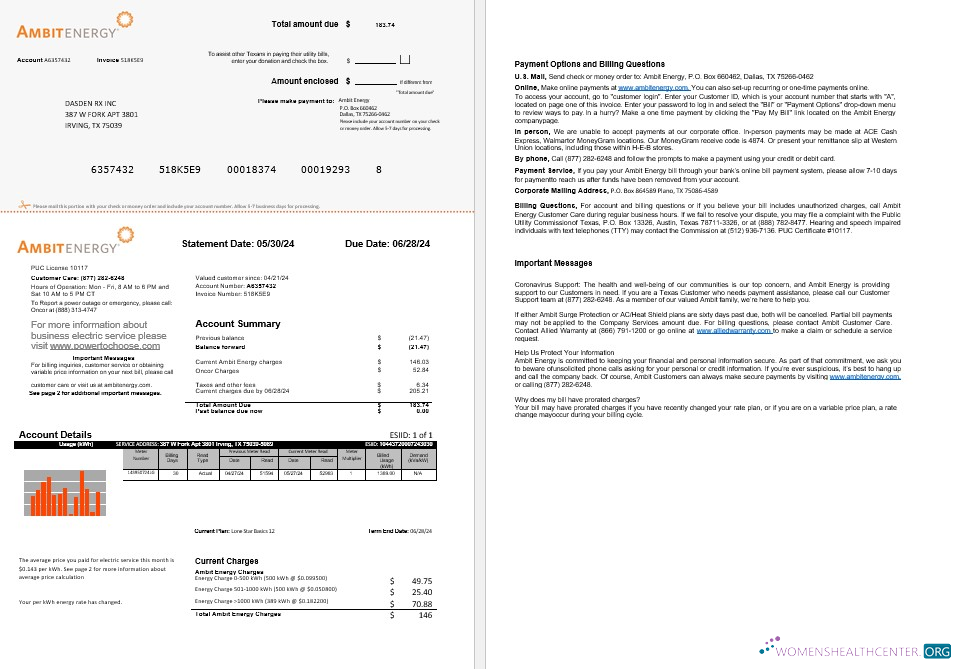 Realistische Herunterladen USA Ambit Energy Geschäftlich Nebenkostenabrechnung Word und PDF Vorlage 1 2 Seiten Photoshop Vorlage