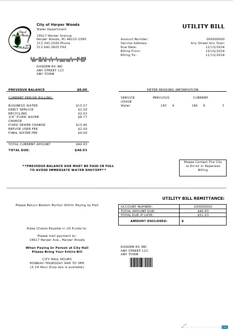 Hochwertige Herunterladen USA Stadt von HARPER WOODS Geschäftlich Nebenkostenabrechnung Word und PDF Vorlage Photoshop Vorlage