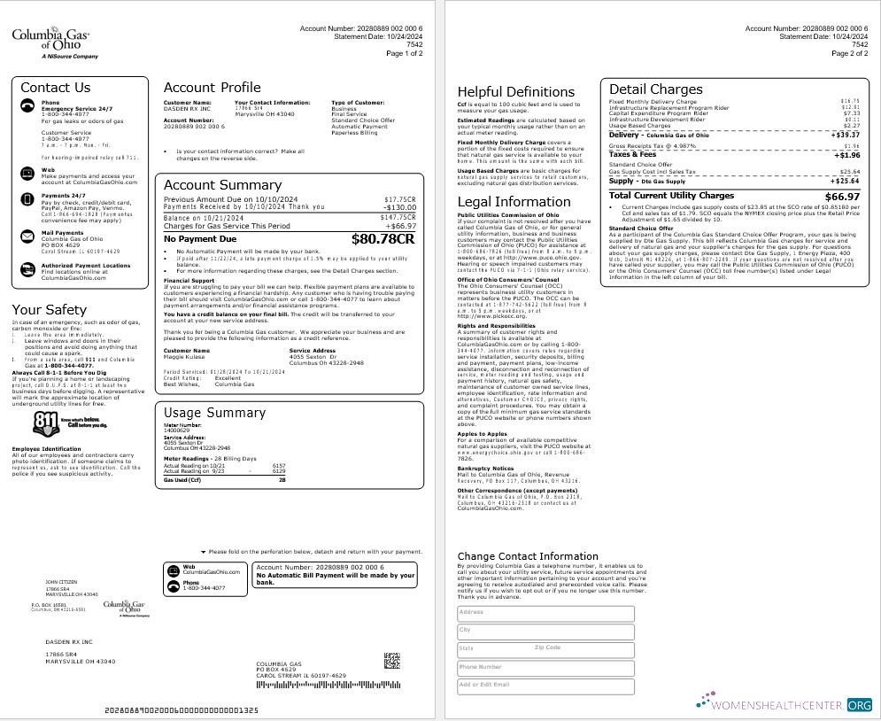 Premium Herunterladen USA COLUMBIA Gas von OHIO Geschäftlich Nebenkostenabrechnung Word und PDF Vorlage Photoshop Vorlage