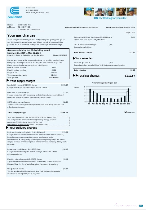 Editierbare Herunterladen USA Con Edison Gas Geschäftlich Nebenkostenabrechnung Vorlage in Word und PDF Formats Photoshop Vorlage