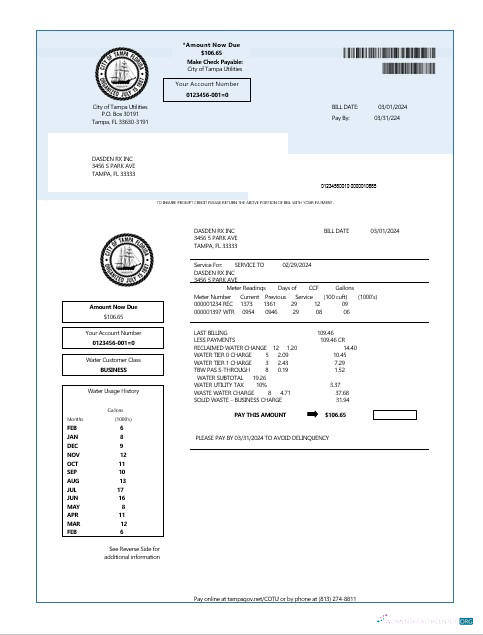 Editierbare Herunterladen USA Florida Wasser Geschäftlich Nebenkostenabrechnung Vorlage in Word und PDF Formats Photoshop Vorlage