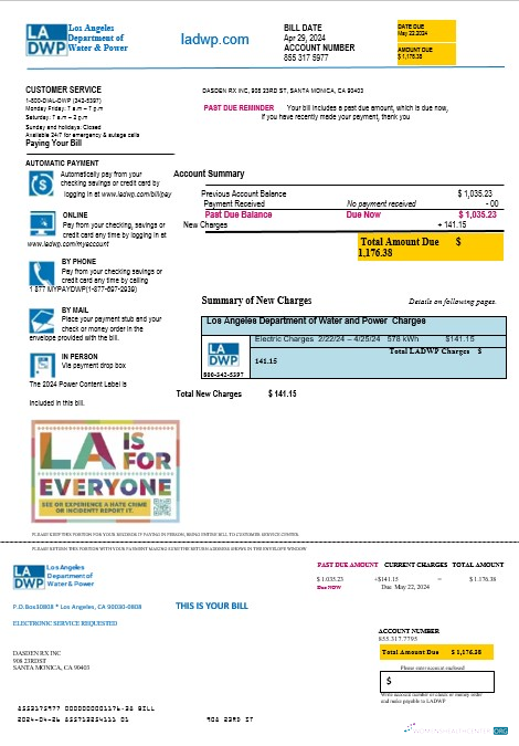 Professionelle Herunterladen USA LA DWP Geschäftlich Nebenkostenabrechnung Vorlage in Word und PDF Formats Photoshop Vorlage
