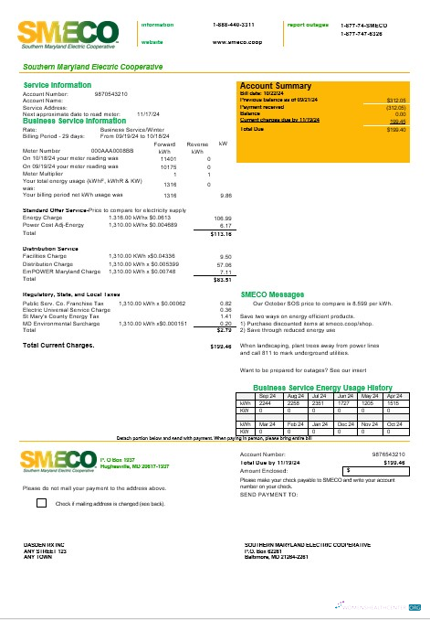 Hochwertige Herunterladen USA Maryland SMECO Geschäftlich Nebenkostenabrechnung Vorlage in Word und PDF Formats Photoshop Vorlage