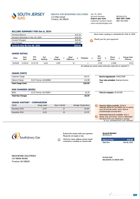 Premium Herunterladen USA Neu Jersey Gas Geschäftlich Nebenkostenabrechnung Vorlage in Word und PDF Formats Photoshop Vorlage