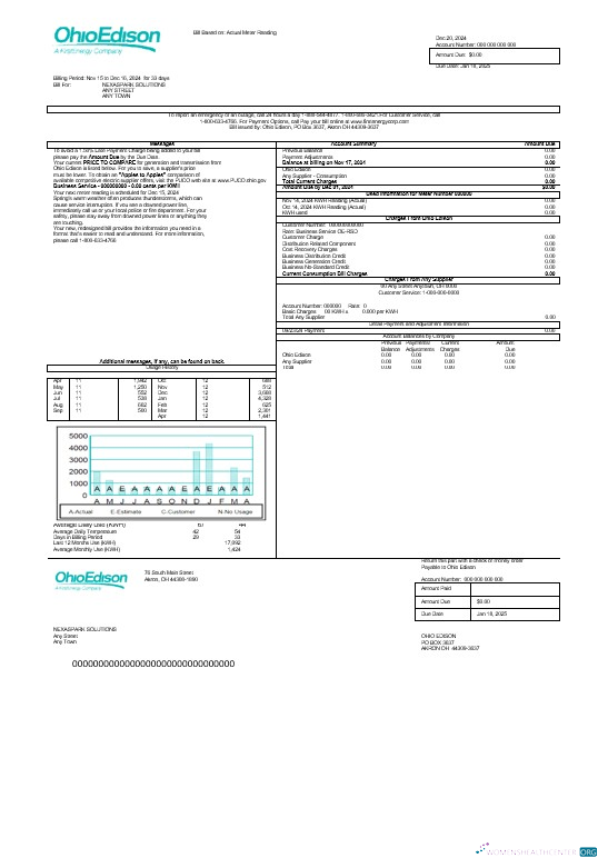 Realistische Herunterladen USA Ohio Edison Geschäftlich Nebenkostenabrechnung Word und PDF Vorlage Photoshop Vorlage