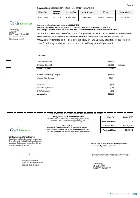 Hochwertige Herunterladen USA Texas Gexa Energy Geschäftlich Nebenkostenabrechnung Vorlage in Word Formats Photoshop Vorlage