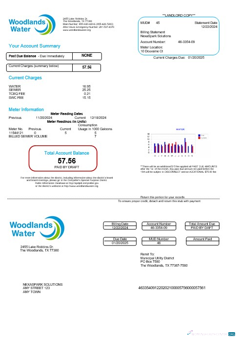 Hochwertige Herunterladen USA Woodlands Wasser Geschäftlich Nebenkostenabrechnung Word und PDF Vorlage Photoshop Vorlage