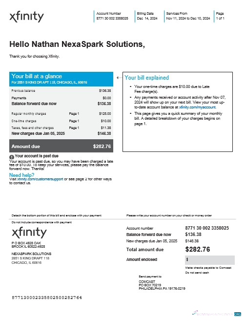 Premium Herunterladen USA XFINITY Geschäftlich Nebenkostenabrechnung Word und PDF Vorlage Photoshop Vorlage