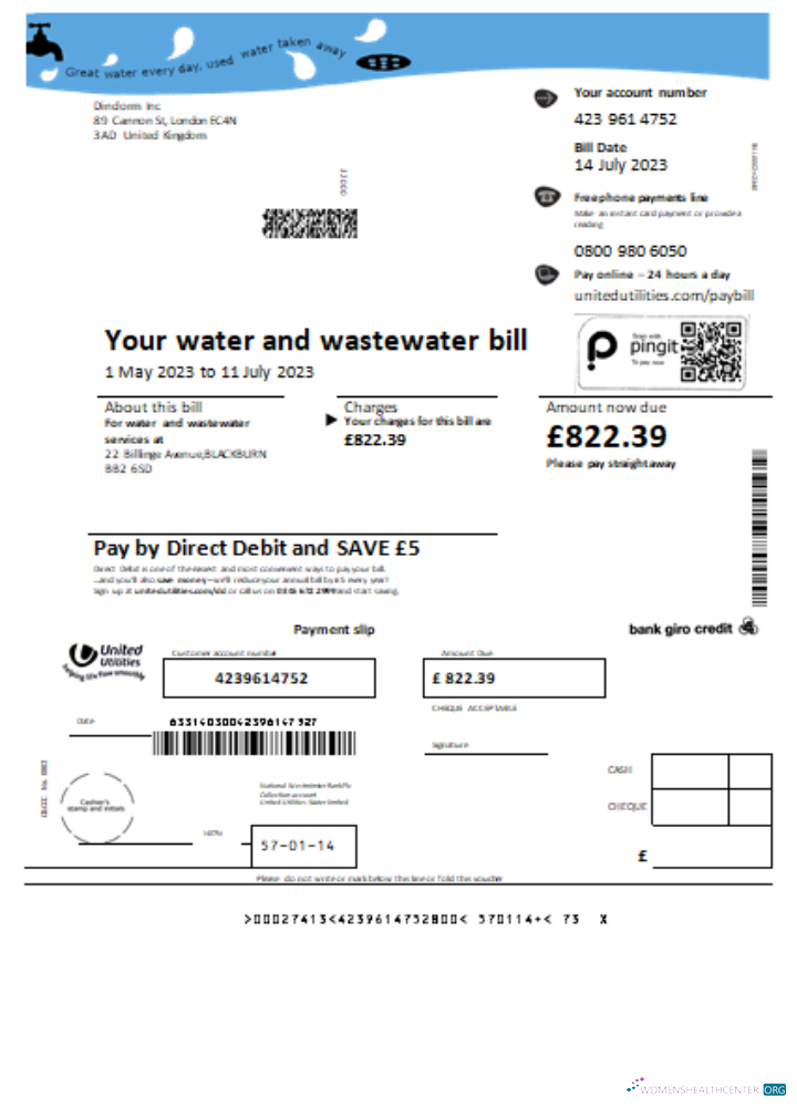 Editierbare Herunterladen Vereint Utilities Wasser Utility Geschäftlich Bill, SCR Photoshop Vorlage