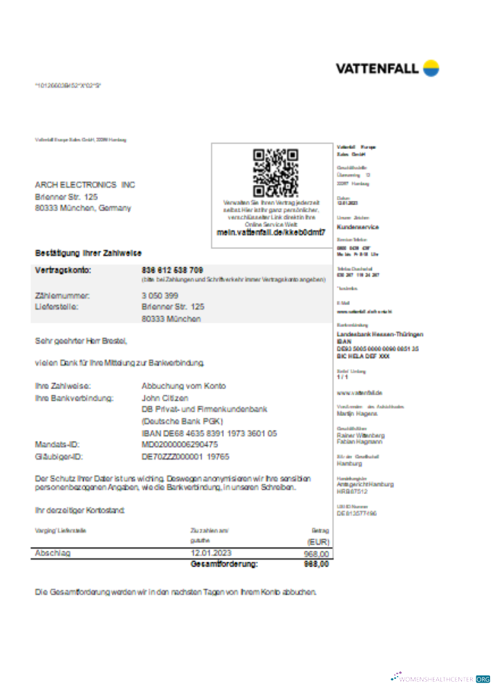 Hochwertige Herunterladen Vattenfall Utility Geschäftlich Bill SCR Photoshop Vorlage