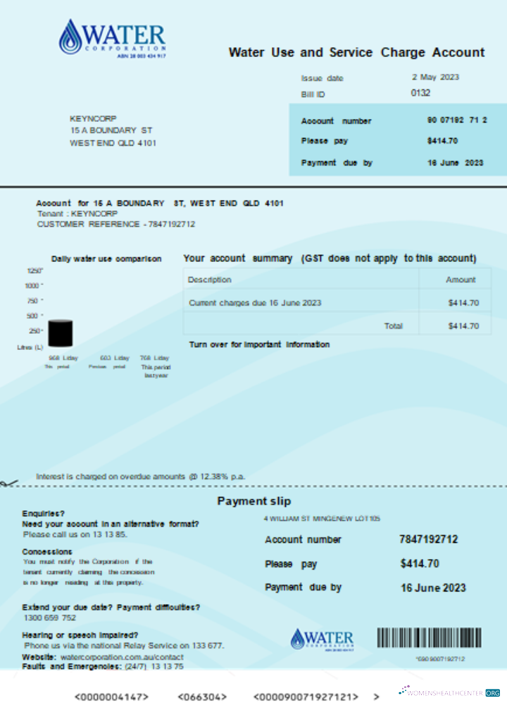 Realistische Herunterladen Wasser Konzern WA Utility Geschäftlich Bill, SCR Photoshop Vorlage