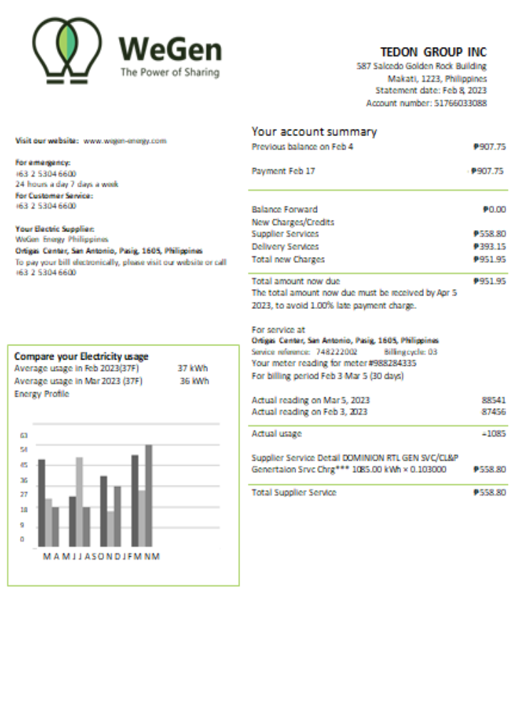 Hochwertige Herunterladen WeGen Energy Philippinen Utility Geschäftlich Bill, SCR Photoshop Vorlage