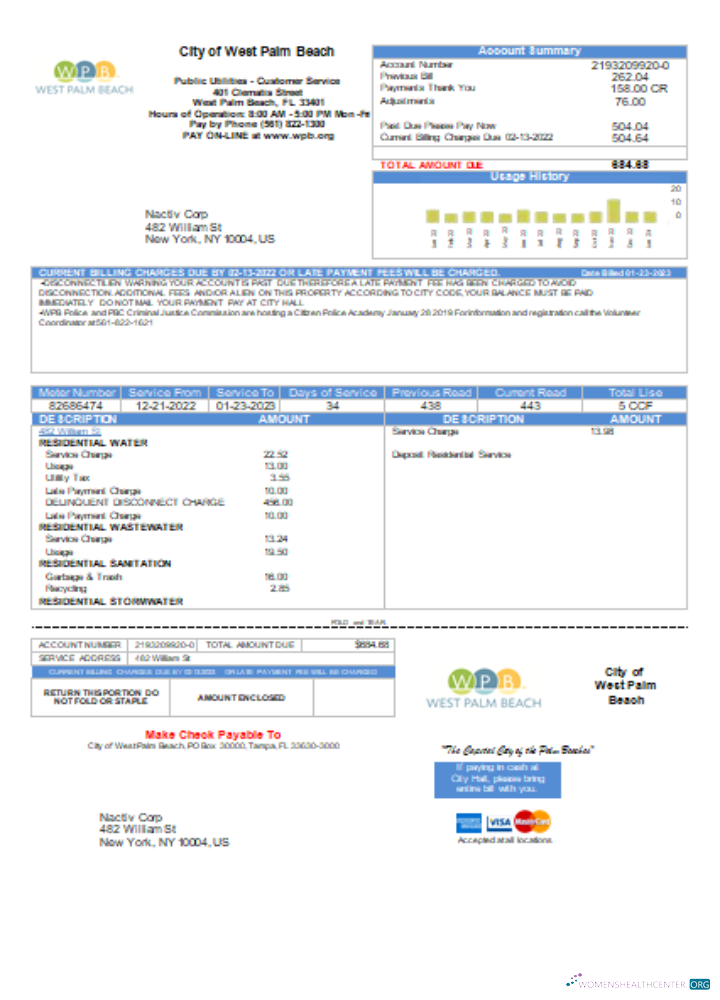 Editierbare Herunterladen West Palm Beach Pub Utilities Utility Geschäftlich Bill SCR Photoshop Vorlage