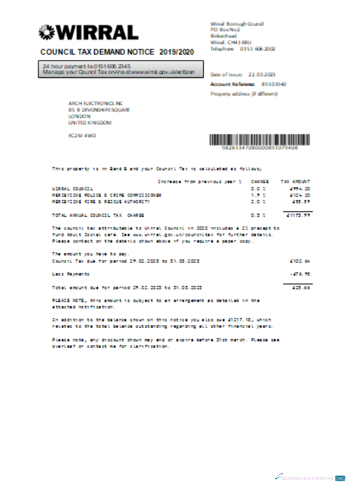 Hochwertige Herunterladen Wirral Council Tax Geschäftlich Bill, SCR Photoshop Vorlage