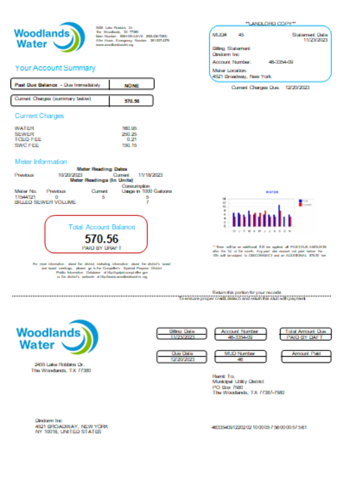 Editierbare Herunterladen Woodlands Wasser Utility Geschäftlich Bill, SCR Photoshop Vorlage