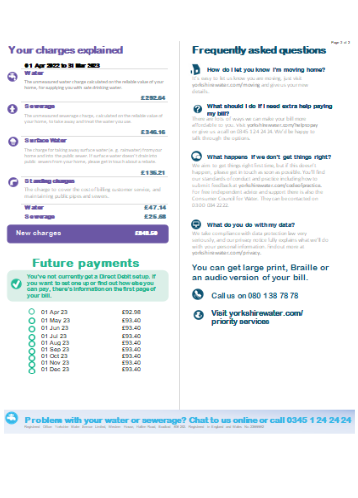 Hochwertige Herunterladen Yorkshire Wasser Utility Geschäftlich Bill, Seite 2 SCR Photoshop Vorlage
