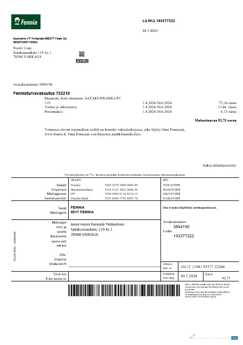 Editierbare Finnland Fennia Insurance Unternehmen Geschäftlich Bill Vorlage in Word und PDF Formats1