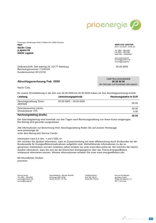 Hochwertige Deutschland Prioenergie Nachweis von Adresse Geschäftlich Nebenkostenabrechnung Vorlage in Word und PDF Formats