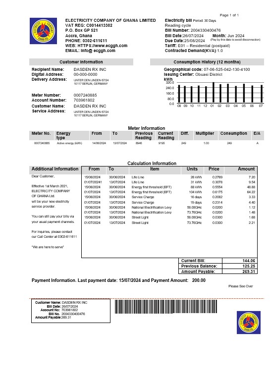 Hochwertige Ghana Strom Unternehmen von Ghana Geschäftlich Nebenkostenabrechnung Vorlage in Word und PDF Formats