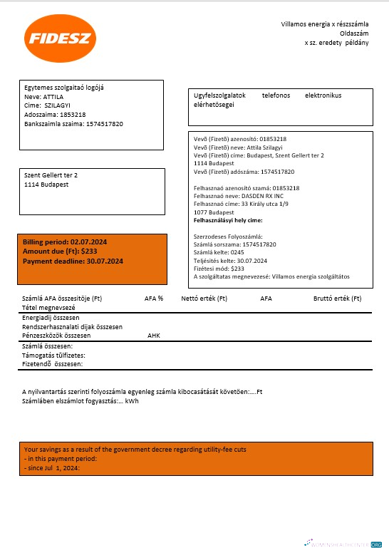 Hochwertige Ungarn FIDESZ Easy To Fill Geschäftlich Nebenkostenabrechnung Vorlage in Word und PDF Formats